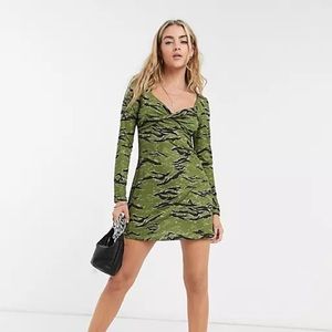 Topshop Camo Dress in Green Animal Print